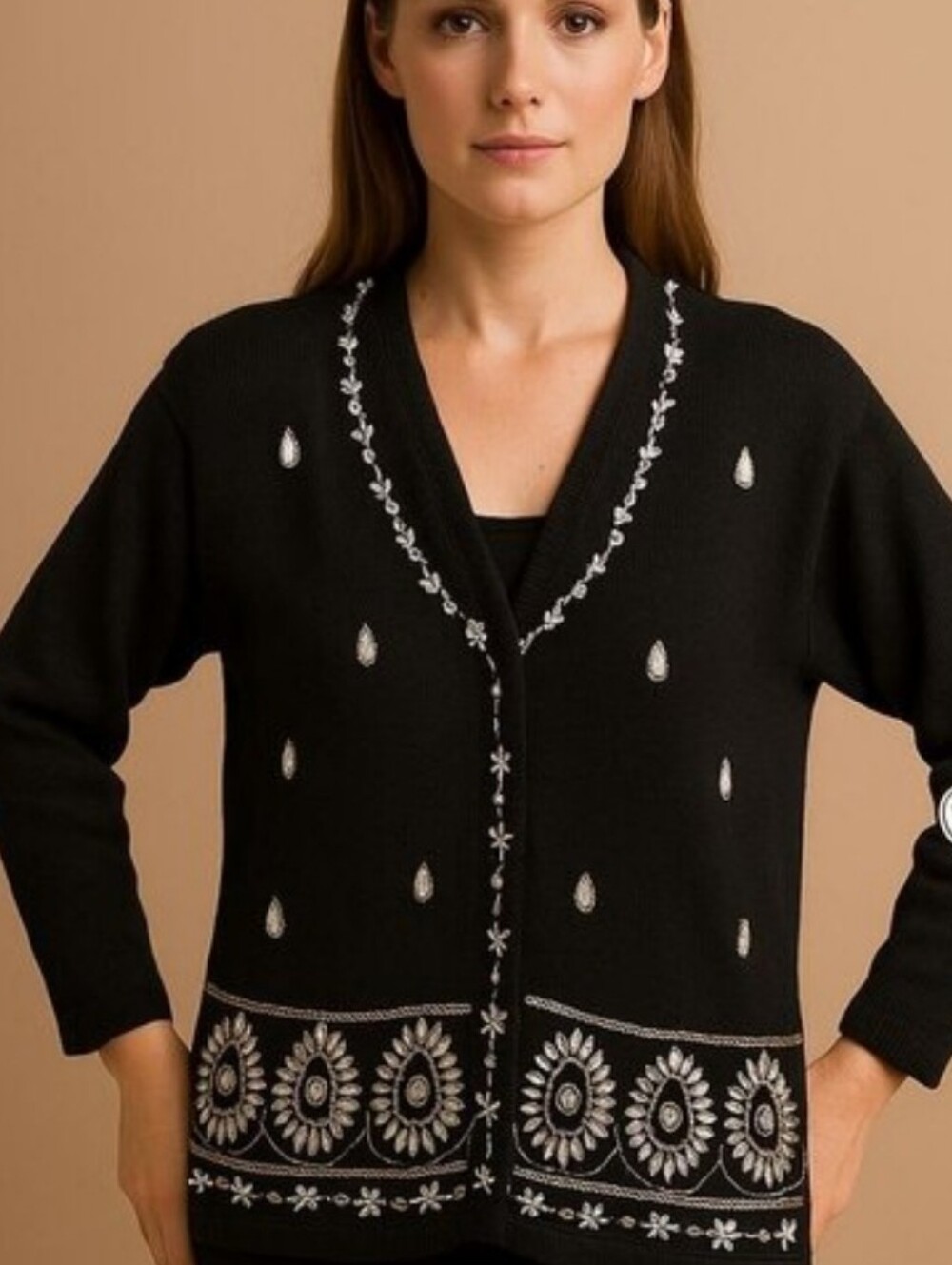Vintage All Points By Reference Point Embellished Cardigan Rare Flawed
